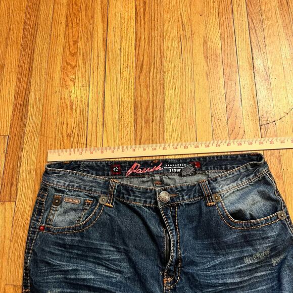 Parish Jeans Mens 42 Flap Pocket Baggy Thick Stitch Skate Blue Distressed - Picture 7 of 10